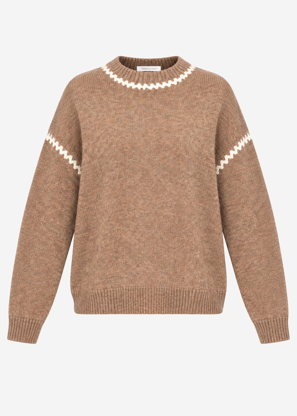 Jumper with decorative seams and wool content - brown
