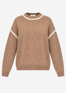 Jumper with decorative stitching and wool blend - brown