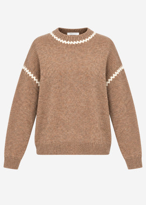 Jumper with decorative seams and wool content - brown