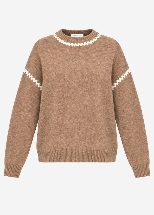 Jumper with decorative stitching and wool blend - brown