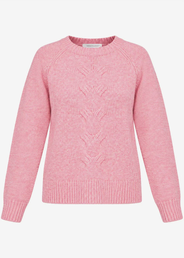 Strickpullover mit Zopfmuster - rosa