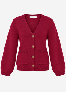 Strickjacke mit V-Ausschnitt und Goldknöpfen - beere