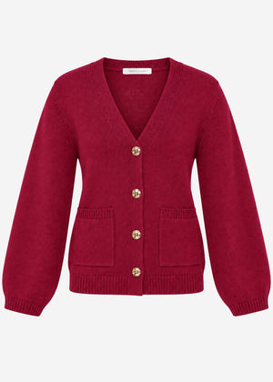 Strickjacke mit V-Ausschnitt und Goldknöpfen - beere
