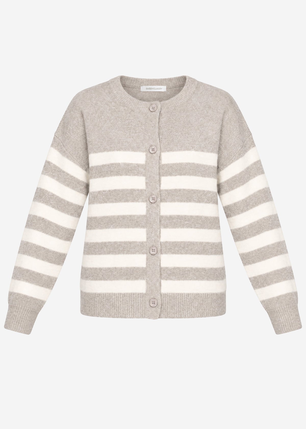 Gestreifter Cardigan mit Passe - taupe