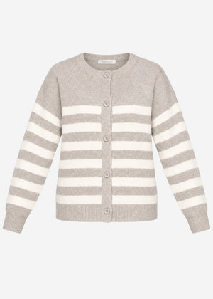 Gestreifter Cardigan mit Passe - taupe