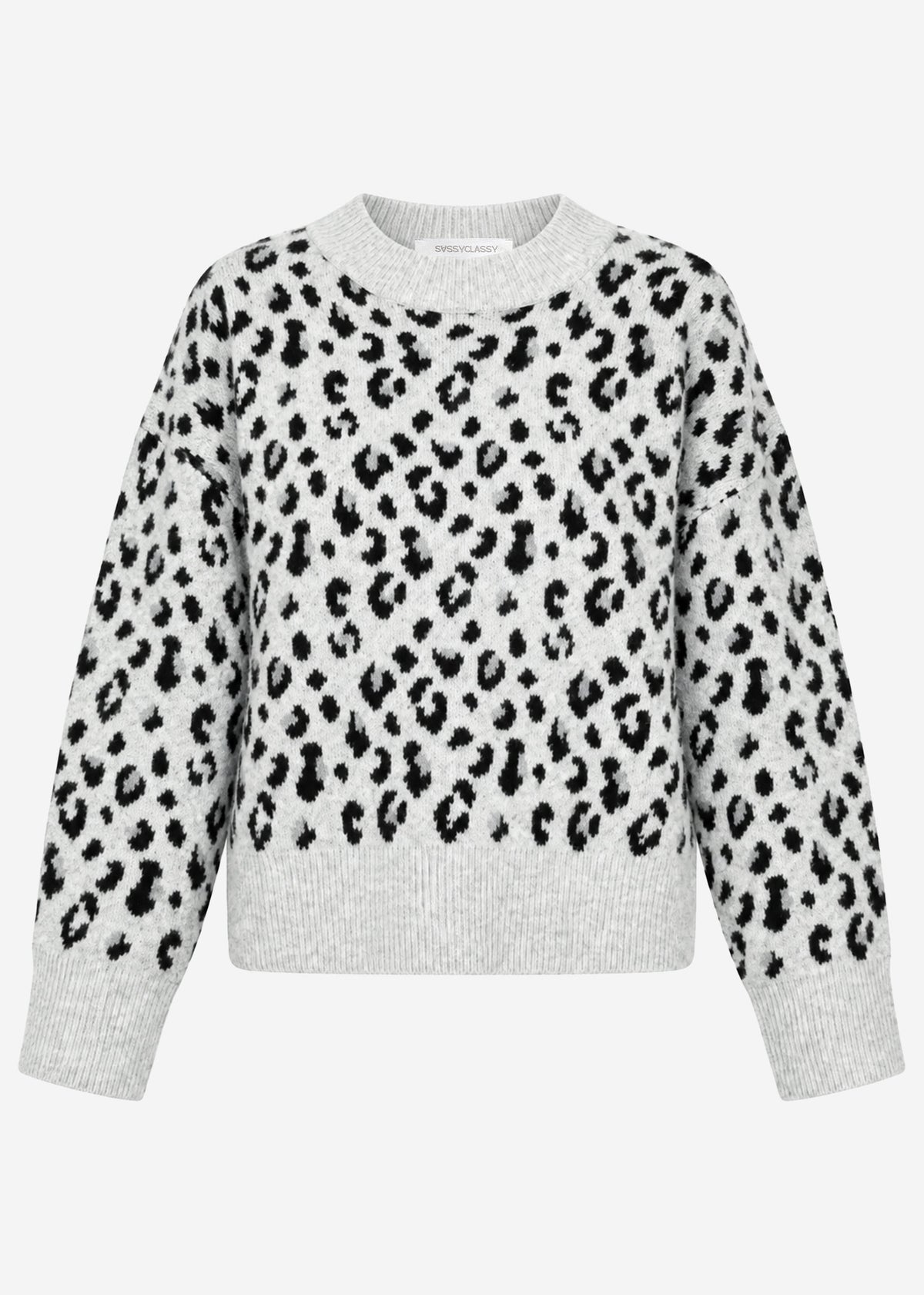 Jumper with wide ribbing and leopard print - light grey