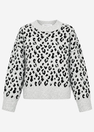 Jumper with wide ribbing and leopard print - light grey