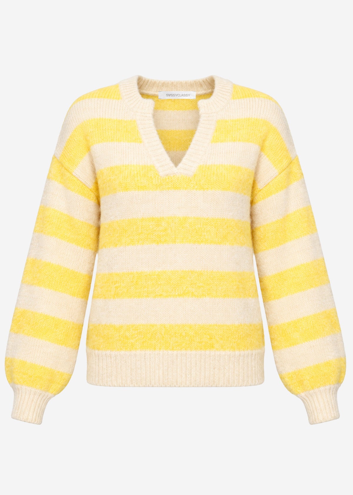 Gestreifter Pullover mit Blende - gelb-beige