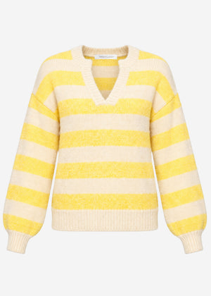 Gestreifter Pullover mit Blende - gelb-beige