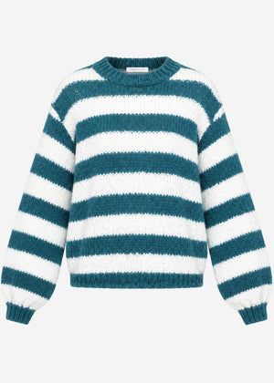 Chunky knit jumper - petrol-offwhite