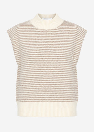 Geringelter Pullunder mit Stehkragen - taupe-offwhite