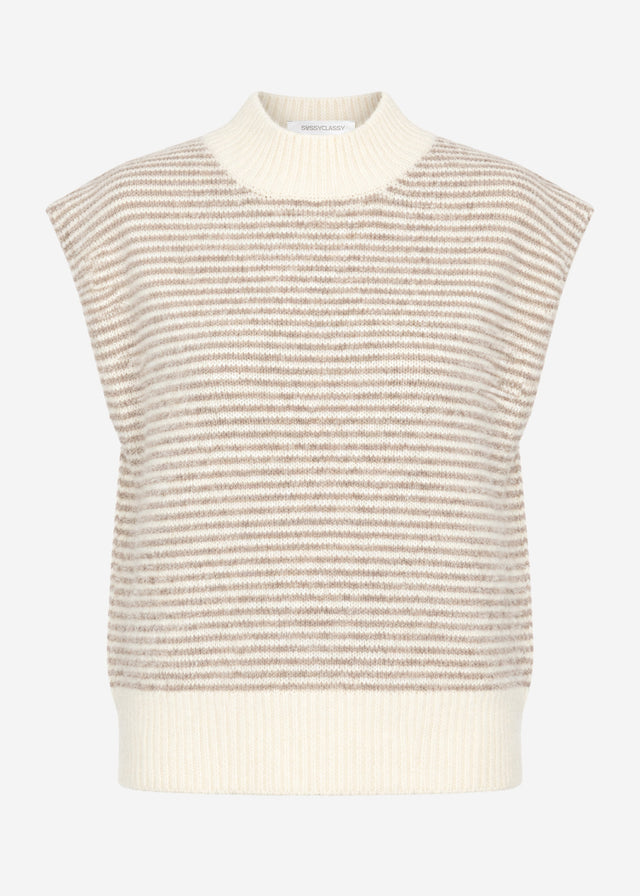 Geringelter Pullunder mit Stehkragen - taupe-offwhite