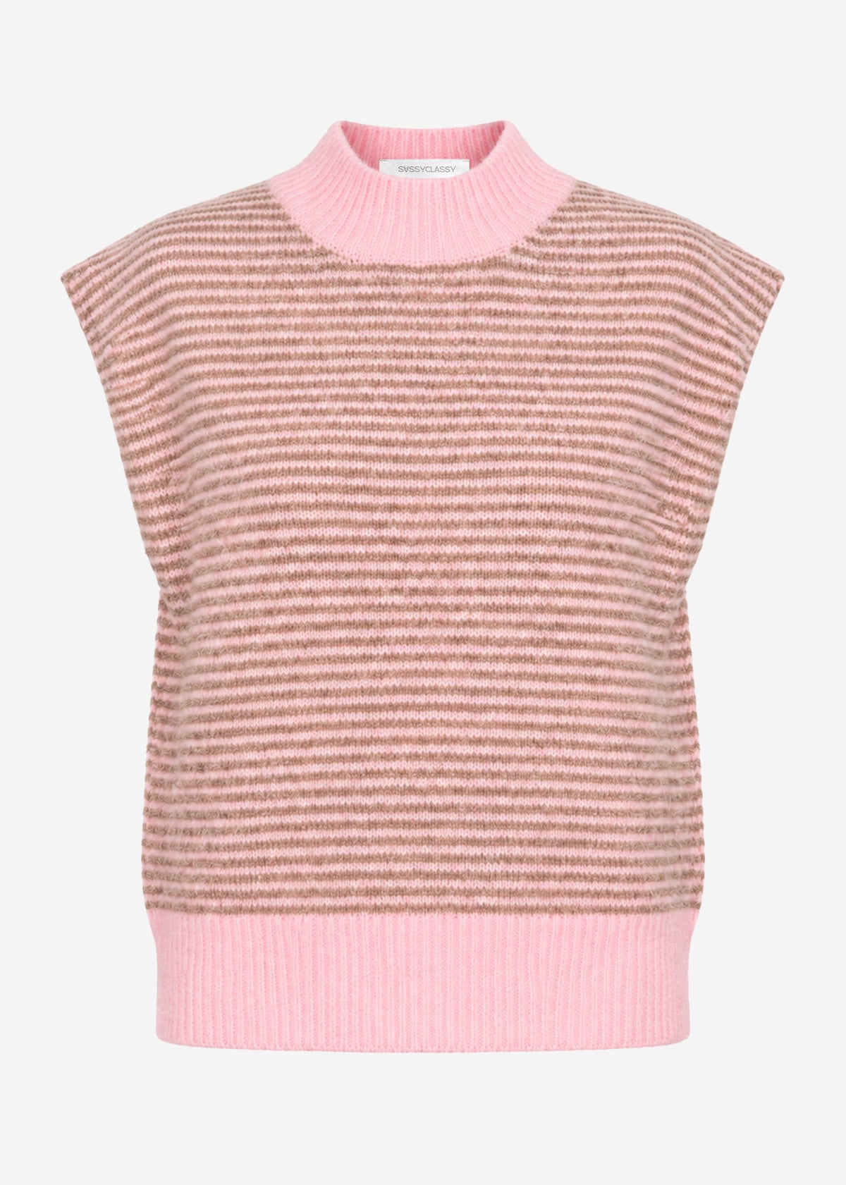 Geringelter Pullunder mit Stehkragen - rosa-taupe