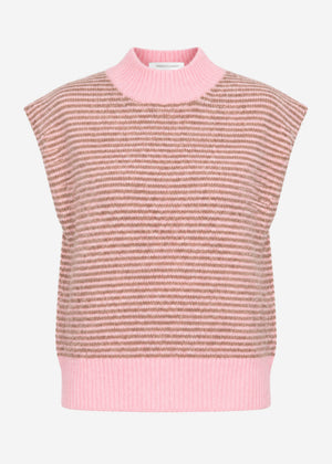 Geringelter Pullunder mit Stehkragen - rosa-taupe