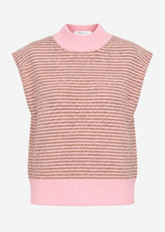 Geringelter Pullunder mit Stehkragen - rosa-taupe