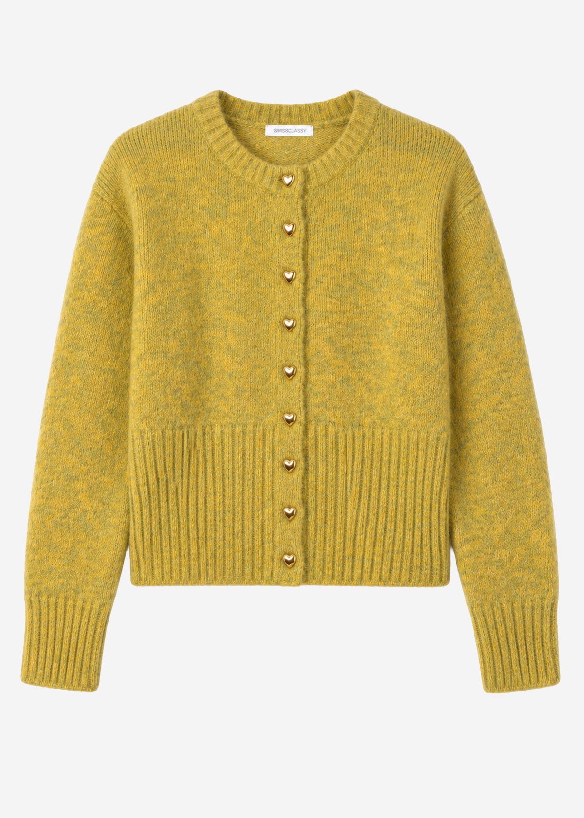Strickjacke mit Herzknöpfen - olivgelb