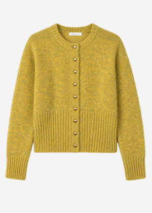 Strickjacke mit Herzknöpfen - olivgelb