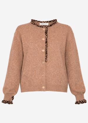 Cardigan with ruffles in leopard print - camel