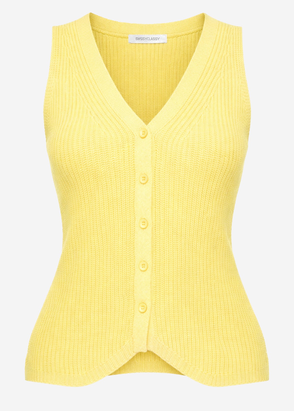 Strick-Top mit Knopfleiste und tiefem V-Ausschnitt - buttergelb