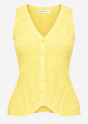 Strick-Top mit Knopfleiste und tiefem V-Ausschnitt - buttergelb