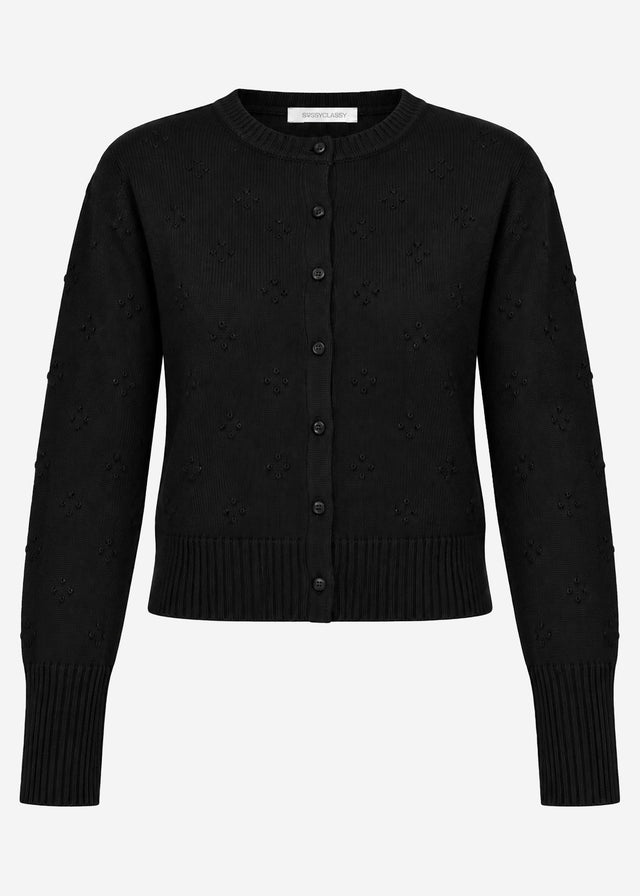 Feinstrickjacke mit Strukturmuster - schwarz