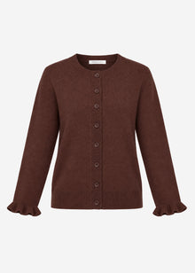 Feinstrickjacke mit Bogenkante - braun