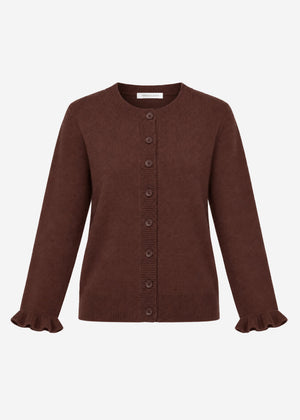 Feinstrickjacke mit Bogenkante - braun