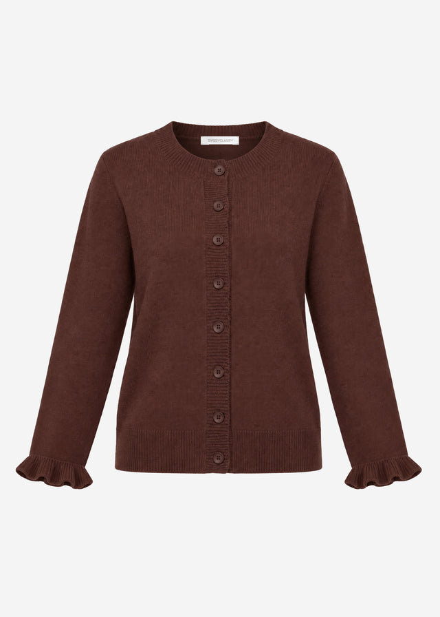 Feinstrickjacke mit Bogenkante - braun