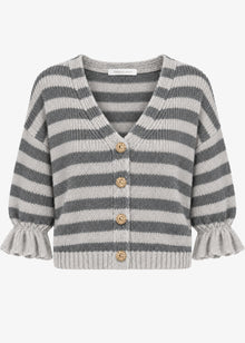 Striped cardigan with three-quarter sleeves - grey