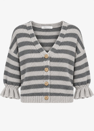 Striped cardigan with three-quarter sleeves - grey