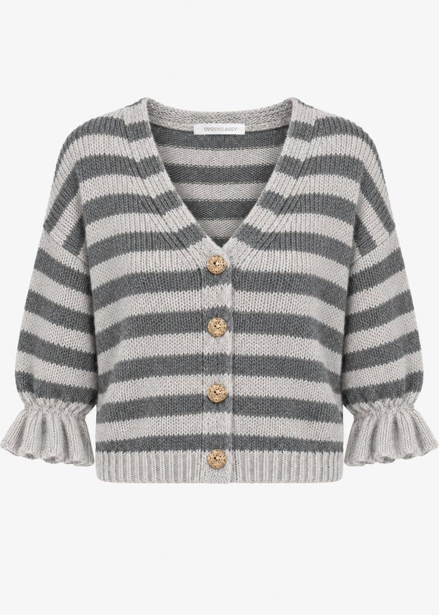 Striped cardigan with three-quarter sleeves - grey