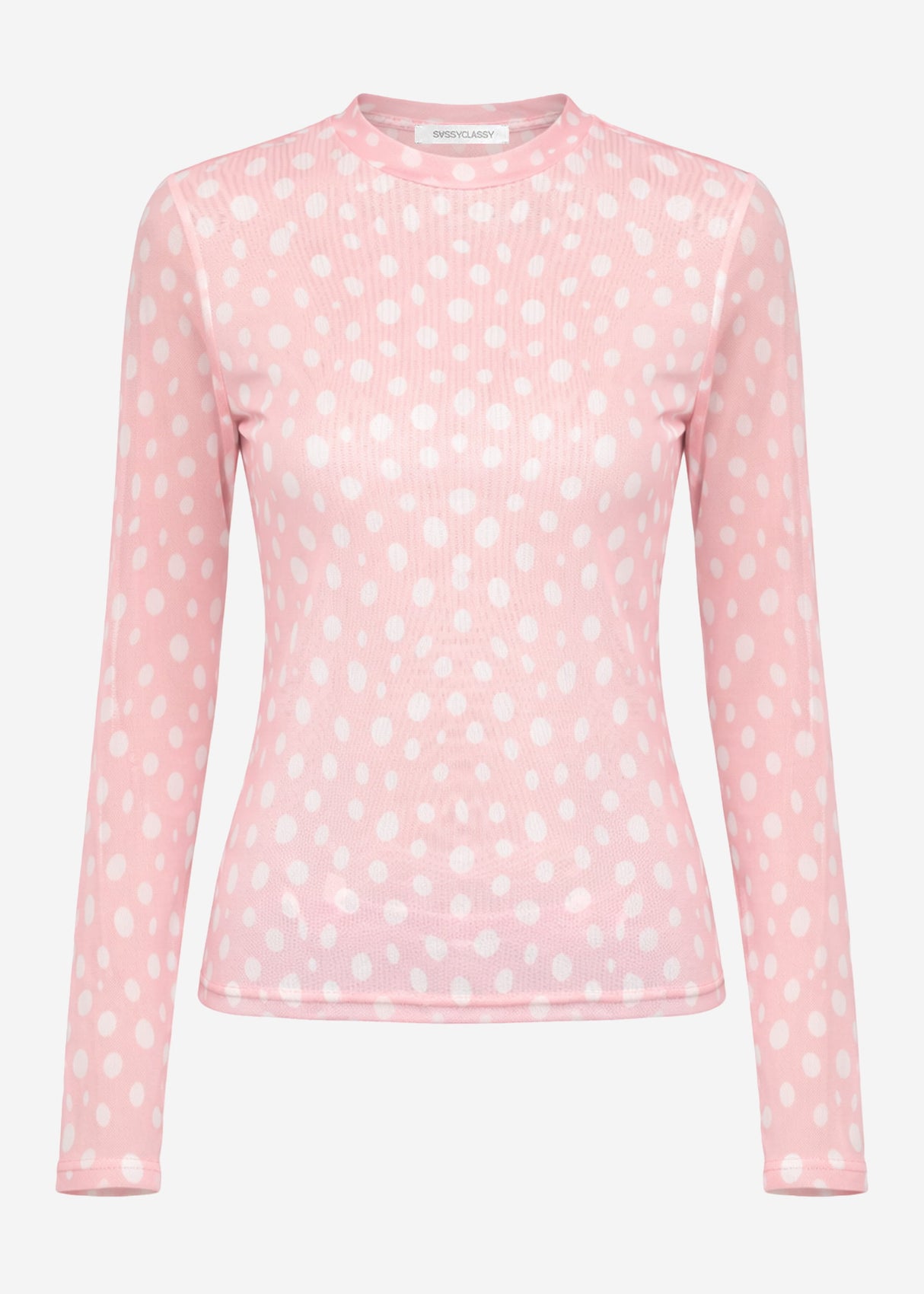Getupftes Mesh Shirt mit Rundhals - rosa