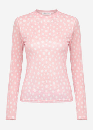 Getupftes Mesh Shirt mit Rundhals - rosa