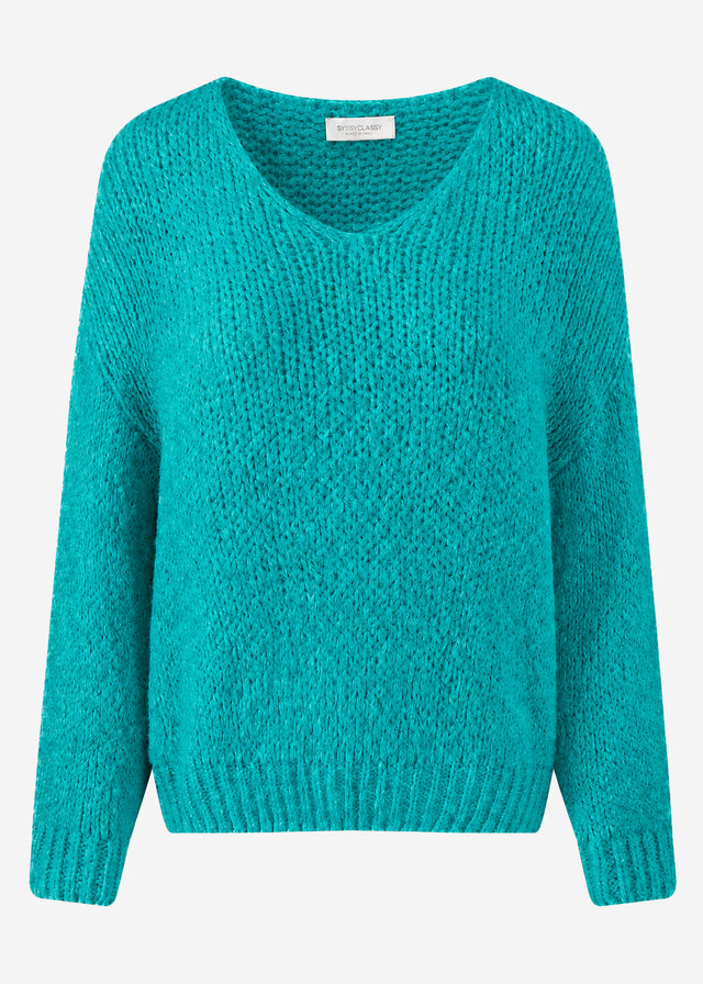 Oversize Pullover mit V-Ausschnitt - petrol
