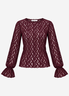 Langarm Spitzenshirt mit Volantärmeln - plum