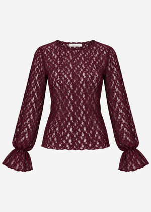 Langarm Spitzenshirt mit Volantärmeln - plum