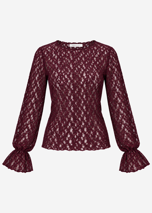 Langarm Spitzenshirt mit Volantärmeln - plum