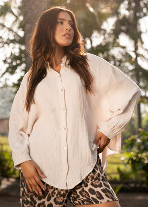 Muslin blouse oversize, short, light beige