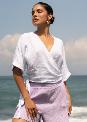 Muslin wrap blouse - white