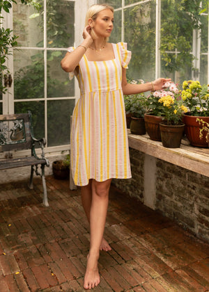 Striped Musselinkleid - pink yellow