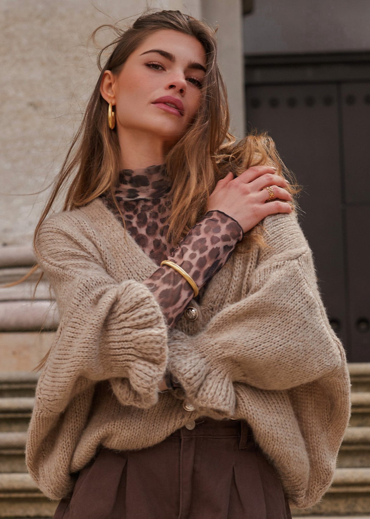 Cardigan with 3/4 sleeves - taupe