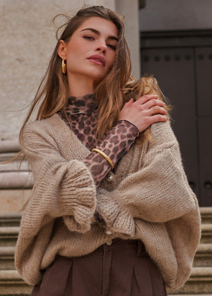Cardigan with 3/4 sleeves - taupe