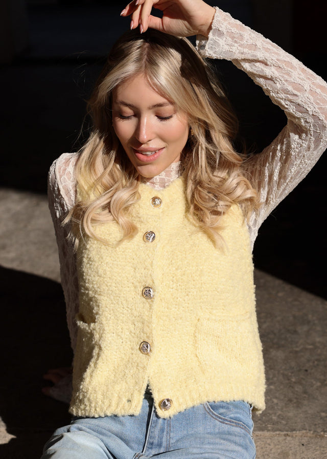 Bouclé waistcoat with pockets - butter yellow