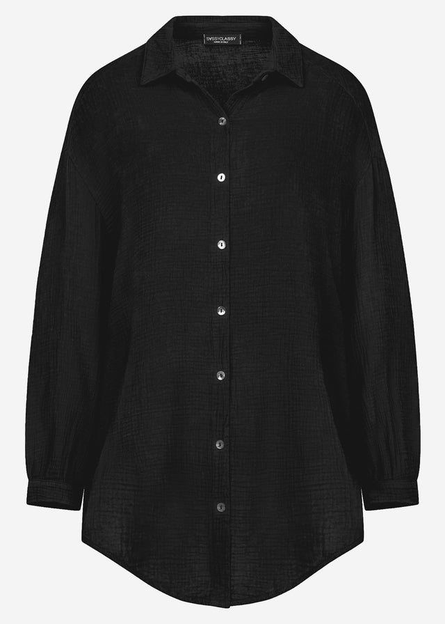 Musselin Bluse oversize - schwarz