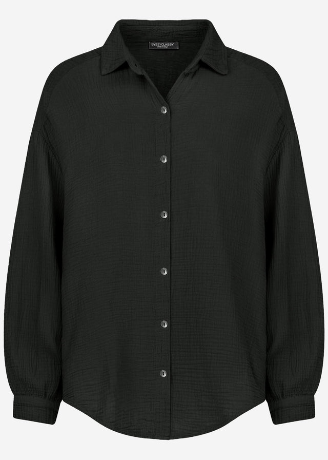 Short oversized muslin blouse - black