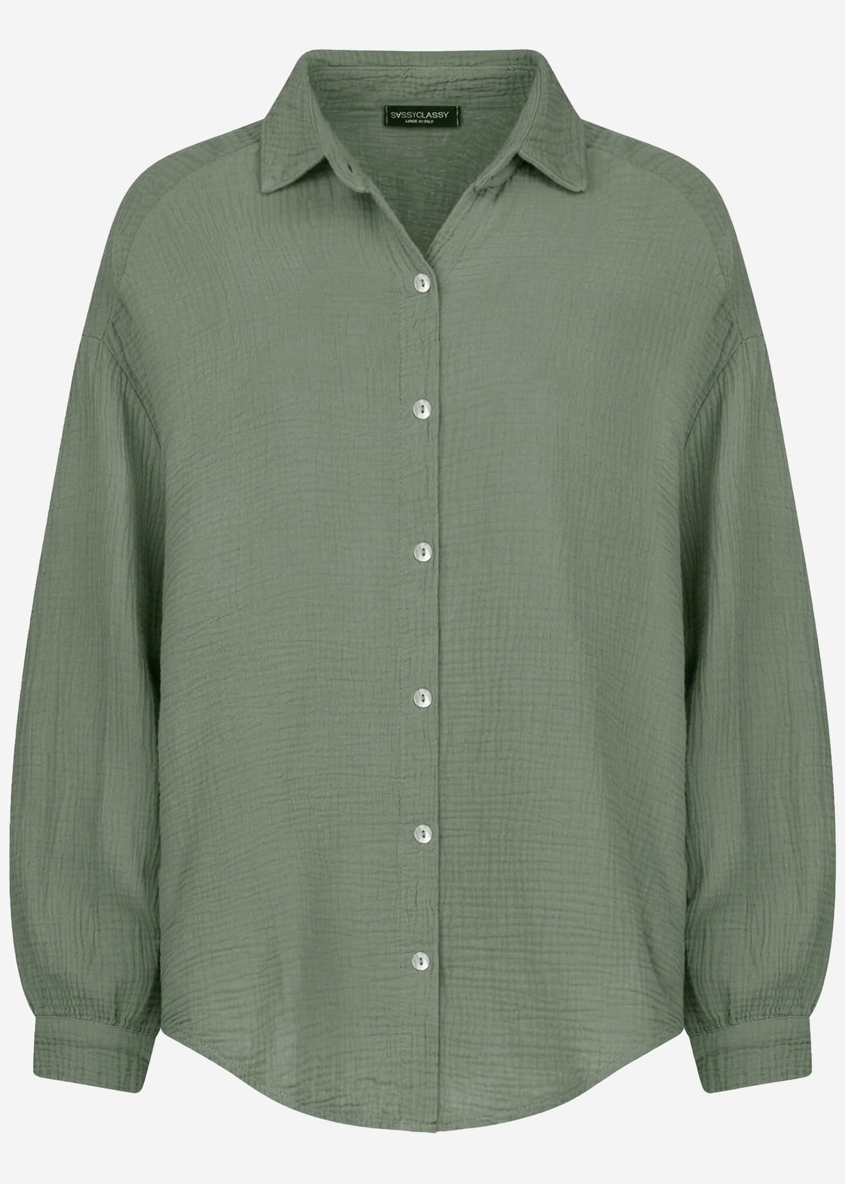 Musselin Bluse oversize, kurz, salbeigrün