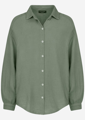 Musselin Bluse oversize, kurz, salbeigrün