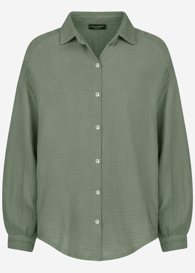 Short oversized muslin blouse - sage green