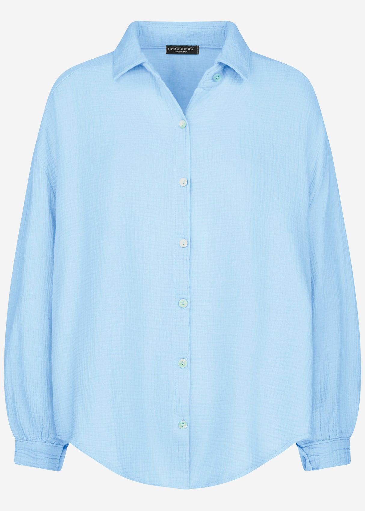 Muslin blouse oversize, short, light blue