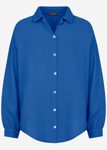 Musselin Bluse oversize, kurz - royalblau